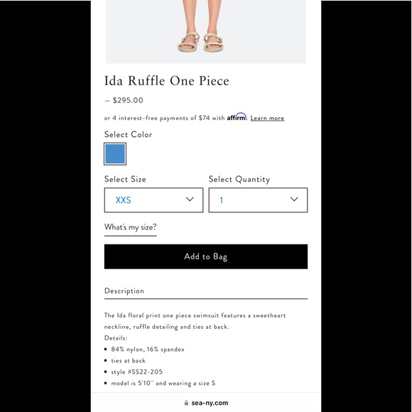 NWT Sea New York Ida Ruffle 1 PC Swimsuit Blue SZ L - Picture 9 of 9